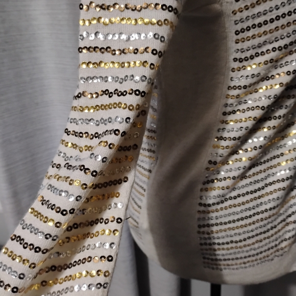 Mango Sequin Striped Knit Cardigan in Cream Gold Silver & Copper Sz L NWT - Picture 4 of 10